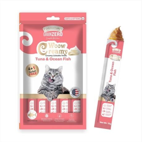 GRAIN ZERO TUNA & OCEAN FISH CAT CREAMY TREATS ( 75GM*5 STICKS )