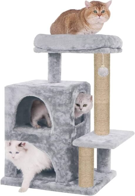 Condo Activity Cat Kitten Tree - Dangling Ball  Fur Fabric