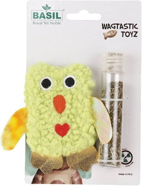 BASIL CAT PLUSH TOY WITH CAT NIP STUFFING (GREEN)